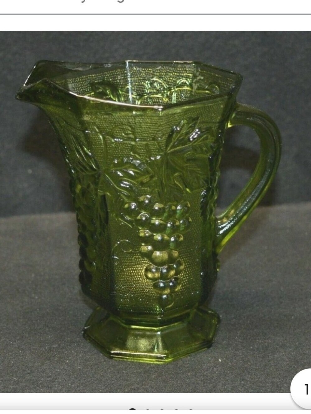 Anchor Hocking  Vintage "Grape Harvest"  Avocado Green Pitcher